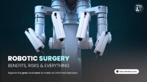Banner image showing robotic surgery system in a modern operating room with title text on top.